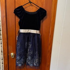 Jona Michelle Blue and Silver Sparkling Floral Dress